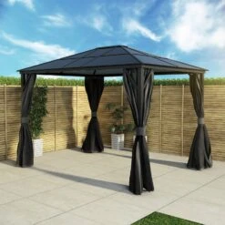 Fortrose 3x4m Black Metal Garden Gazebo With Grey Roof And Sides 13 Fortrose 3x4m Black Metal Garden Gazebo With Grey Roof And Sides -Outdoor Living Hot Tubs FTR060 3 Supersize