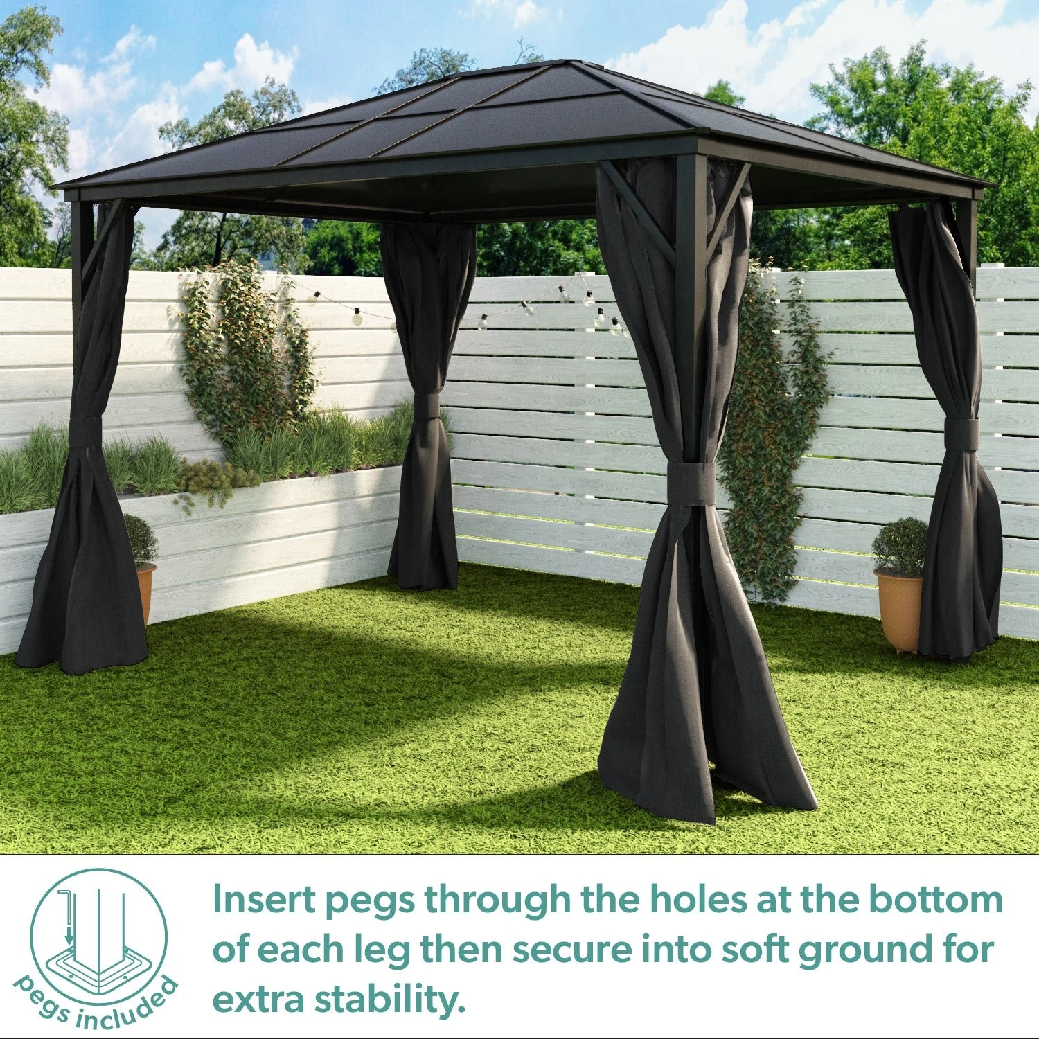 Fortrose 3x4m Black Metal Garden Gazebo With Grey Roof And Sides 10 Fortrose 3x4m Black Metal Garden Gazebo With Grey Roof And Sides - Image 8