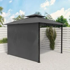 Fortrose 3x3m Black Metal BBQ Shelter Gazebo With Grey Canopy Roof And Retractable Side -Outdoor Living Hot Tubs FTR106 4 Supersize