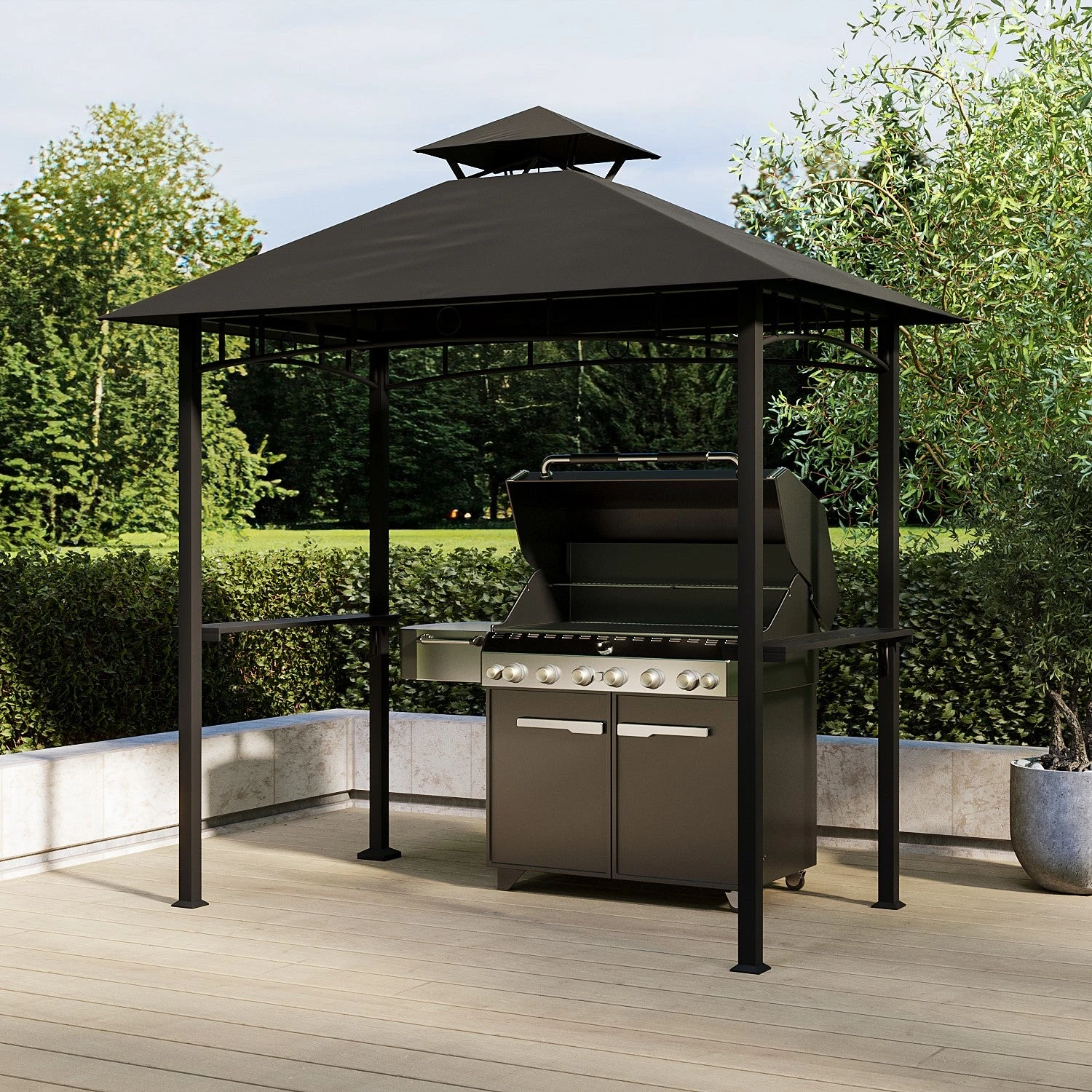 Fortrose 1.5x2.4m Black Metal BBQ Shelter Gazebo With Grey Canopy Roof 3 Fortrose 1.5x2.4m Black Metal BBQ Shelter Gazebo With Grey Canopy Roof