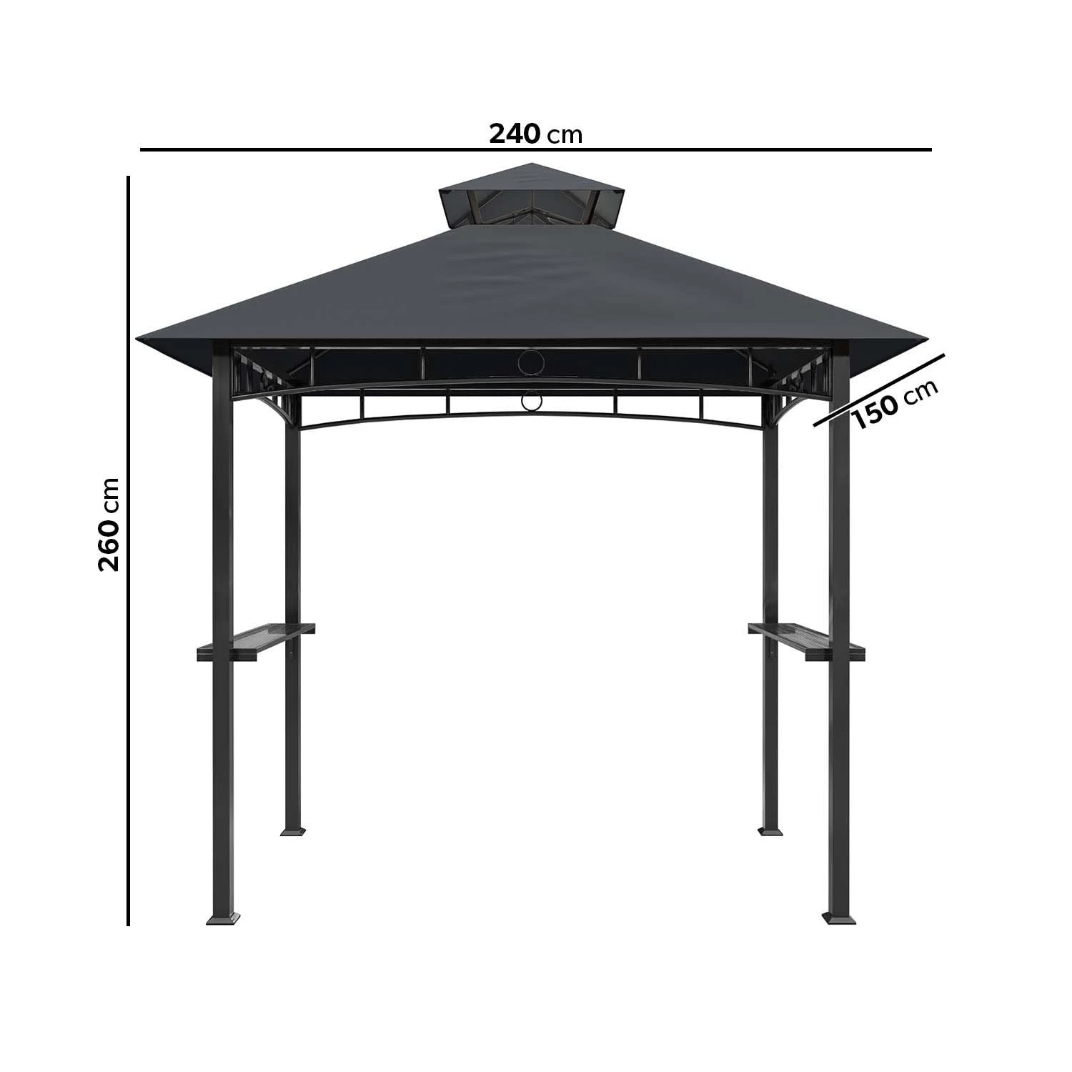 Fortrose 1.5x2.4m Black Metal BBQ Shelter Gazebo With Grey Canopy Roof 4 Fortrose 1.5x2.4m Black Metal BBQ Shelter Gazebo With Grey Canopy Roof - Image 2