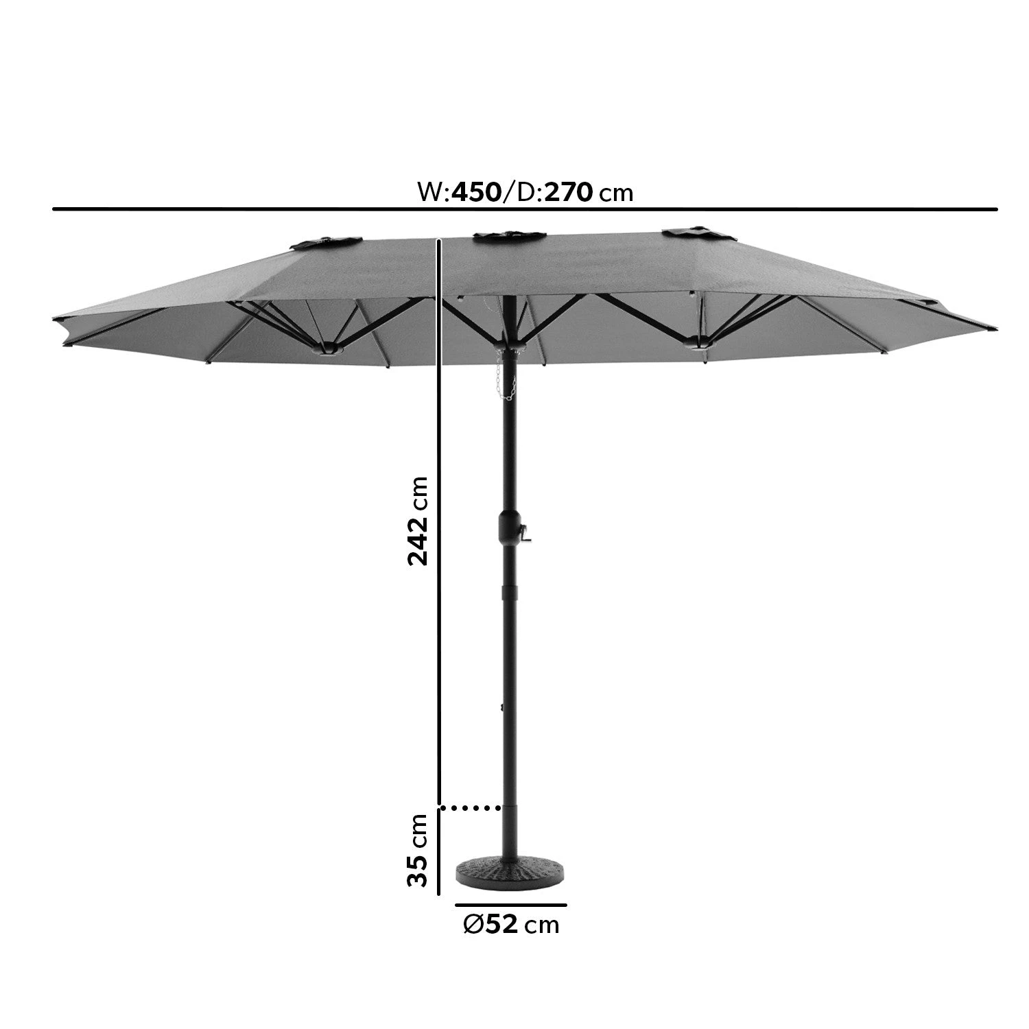 Como 2.7x4.5m Large Double Sided Grey Garden Parasol With Base And Cover 6 Como 2.7x4.5m Large Double Sided Grey Garden Parasol With Base And Cover - Image 4