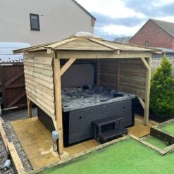Brentano Wooden Hot Tub Gazebo With Tinted Dome Roof -Outdoor Living Hot Tubs OnyxTubwithBrentanoGazebo LancasterSquare