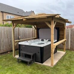 Brentano Wooden Hot Tub Gazebo With Tinted Dome Roof -Outdoor Living Hot Tubs OutdoorTopazPLATGREYwithBrentano2xbars1xside Linwood3Square 60580e6c 3cee 4b1f 93e4 bc3525b47b8d
